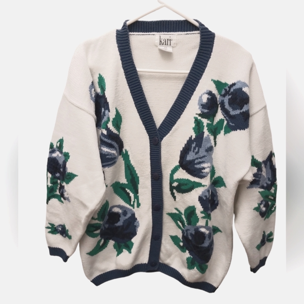 Kari Cardigan floral printed  Sweater  100% cotton sz  Medium